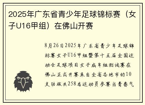 2025年广东省青少年足球锦标赛（女子U16甲组）在佛山开赛